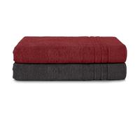 Komfortec Lot de 2 Serviettes de Sauna 80 x 200 cm 100% Coton XXL - Grandes Serviettes de Sauna Douces, à séchage Rapide, Noir/Rouge