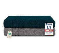 Komfortec Lot de 2 Serviettes de Sauna 80 x 200 cm 100% Coton XXL - Grandes Serviettes de Sauna Douces, à séchage Rapide, Gris Anthracite/Petrole