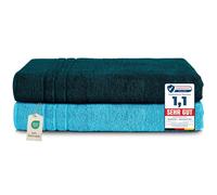 Komfortec Lot de 2 Serviettes de Sauna 80 x 200 cm 100% Coton XXL - Grandes Serviettes de Sauna Douces, à séchage Rapide, Petrole/Turquoise