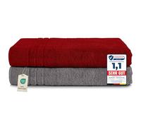 Komfortec Lot de 2 Serviettes de Sauna 80 x 200 cm 100% Coton XXL - Grandes Serviettes de Sauna Douces, à séchage Rapide, Gris Anthracite/Rouge Aurore