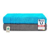 Komfortec Serviettes de Bain Jumbo 100% Coton, séchage Rapide, 80 x 200 cm, Gris et Turquoise