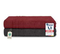 Komfortec Lot de 2 Serviettes de Sauna 80 x 200 cm 100% Coton XXL - Grandes Serviettes de Sauna Douces, à séchage Rapide, Noir/Rouge