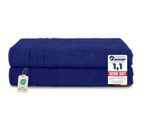 Komfortec Lot de 2 Serviettes de Sauna 80 x 200 cm 100% Coton XXL - Grandes Serviettes de Sauna Douces, à séchage Rapide, Bleu Marine