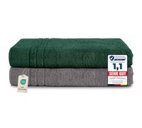 Komfortec Lot de 2 Serviettes de Sauna 80x200 cm, 100% Coton | Grande Taille, Douces, Tissu Éponge, Anthracite / Vert Foncé