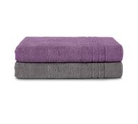 Komfortec Lot de 2 Serviettes de Sauna & Serviette Table de Massage, 100% Coton,470 g/m², Doux Et Absorbant, Séchage Rapide, Taille 70x200 cm, Gris Anthracite/Violett