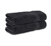 Komfortec Lot de 2 Serviettes 50x100 cm, 100% Coton, Douces et Absorbantes, Serviettes de Toilette, Noir