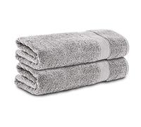 Komfortec Lot de 2 Serviettes pour Le Mains 100% Coton 470 g/m², éponge Douce, Grande Taille, Gris Argenté