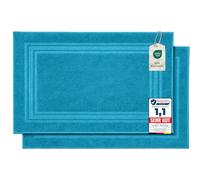 Komfortec Lot de 2 Tapis de Bain, en Tissu éponge, lavables, 600 g/m² et 100% Coton Absorbant et à séchage Rapide, Turquoise, 50 x 70 cm