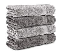 Komfortec Lot de 4 Serviettes de Bain 70x140 cm, 100% Coton, Douces et Très Absorbantes, Grande Taille, Anthracite/Gris Argent