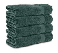 Komfortec Lot de 4 Serviettes de Bain 70x140 cm, 100% Coton, Douces et Très Absorbantes, Grande Taille, Vert Foncé