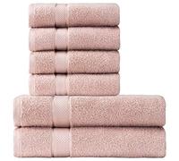 Komfortec Lot de 4 Serviettes de Toilette et 2 Serviettes de Bain - 50 x 100 cm et 70 x 140 cm - 100% Coton Doux - Serviette de Bain Grande et Petite - Séchage Rapide - Rose