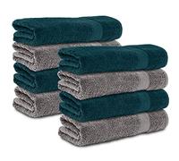 Komfortec Lot de 8 Serviette de Bain 100% Coton, éponge, Doux, 50x100 cm (Anthracite/Pétrole)