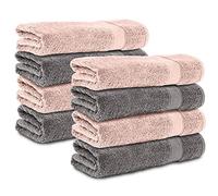 Komfortec Lot de 8 Serviette de Bain 100% Coton, éponge, Doux, 50x100 cm (Anthracite/Rose)