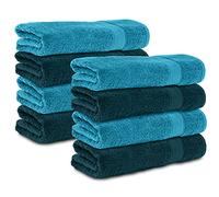 Komfortec Lot de 8 Serviette de Bain 100% Coton, éponge, Doux, 50x100 cm (Pétrole/Turquoise)