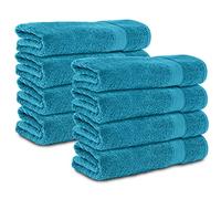 Komfortec Lot de 8 Serviette de Bain 100% Coton, éponge, Doux, Turquoise, 50x100 cm