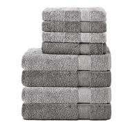 Komfortec Lot de 8 Serviettes 100% Coton, 4 Serviettes de Bain de 70 x 140 cm et 4 Serviettes de Toilette de 50 x 100 cm, éponge Douce, Grande Taille, Anthracite/argenté