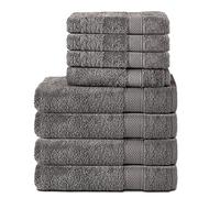 Komfortec Lot de 8 Serviettes 100% Coton 470 g/m², 4 Serviette de Bain 70x140 cm et 4 Essuie-Mains 50x100 cm, éponge Douce, Grande Taille, Gris Anthracite