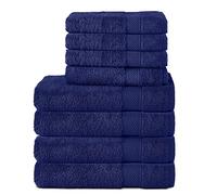 Komfortec Lot de 8 Serviettes 100% Coton 470 g/m², 4 Serviette de Bain 70x140 cm et 4 Essuie-Mains 50x100 cm, éponge Douce, Grande Taille, Bleu Marine