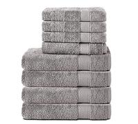 Komfortec Lot de 8 Serviettes 100% Coton 470 g/m², 4 Serviette de Bain 70x140 cm et 4 Essuie-Mains 50x100 cm, éponge Douce, Grande Taille, Gris Argenté