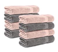 Komfortec Lot de 8 Serviette de Bain 100% Coton, éponge, Doux, 50x100 cm (Anthracite/Rose)