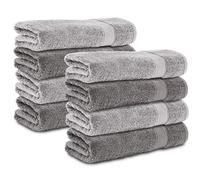 Komfortec Lot de 8 Serviettes de Toilette de 50 x 100 cm, en 100% Coton, 470 g/m², éponge, Doux, Anthracite/argenté
