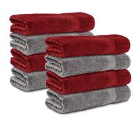Komfortec Lot de 8 Serviettes 50x100 cm, 100% Coton, Douces et Absorbantes, Serviettes de Toilette, Gris Anthracite/Rouge Aurore