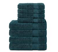 Komfortec Lot de 8 Serviettes de Bain 100% Coton 70 x 140 cm et 4 Serviettes de Toilette 50 x 100 cm éponge Douce Bleu Pétrole