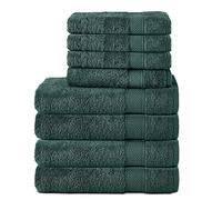 Komfortec Lot de 8 Serviettes de Bain 100% Coton 70 x 140 cm et 4 Serviettes de Toilette 50 x 100 cm en éponge Douce Vert foncé