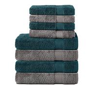 Komfortec Lot de 8 Serviettes de Bain 100% Coton 70 x 140 cm et 4 Serviettes de Toilette 50 x 100 cm en éponge (Anthracite/Petrole)