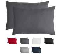 Komfortec Taie d'oreiller 50x70, Lot de 2, Housse Coussin Douce Et Brossée, Certifiée Oeko-TEX, Douce et Respirante, avec Fermeture éclair, Anthracite