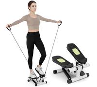 KOMFOTEU Mini Step Fitness Maison, Stepper Hydraulique avec Bandes de résistance, Longueur réglable, Écran LCD, Pédales antidérapantes, Équipement Cardio pour l'Entraînement physique, Exercice (Blanc)