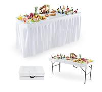 KOMFOTTEU 1.5M Table de Refroidissement avec Jupe, Table Glacière Pliable avec Double Drain, Tables de Pique-Nique Portables, 150 x 60 x 79 cm, Charge de 100KG, pour Camping, Barbecue, Fête