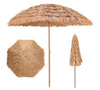 KOMFOTTEU φ205 cm Parasol de Style de Hawaïen, 2.2m de Haut, avec Protection solaire, Parasols de Plage en Paille simulée de Riz pliable, Parasol Exotique, pour Jardin, Balcon, Plage, Terrasse, jaune