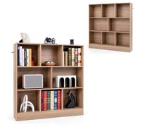 KOMFOTTEU 3 Niveaux Bibliothèque Ouverte, 8 Casiers de 2 Tailles, Naturel | Meuble de Rangement en Bois, Pieds Antidérapants, Armoire basse pour Livres & Jouets, 100 x 24 x 104 cm