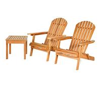 KOMFOTTEU 3PCS Salon de Jardin en Bois d'eucalyptus pour 2 Personnes, Ensemble de Meubles de Jardin, 2 Fauteuils Adirondack & 1 Table Basse, Set de Mobilier d'Extérieur pour Balcon, Cour, Patio