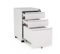 KOMFOTTEU Armoire à Dossier en Métal, 3 Tiroirs Serrure avec 2 Clés, Caisson de Bureau Mobile, Porte-Documents Format A4, Classeur de Dossiers, pour Fichier, Document, 44 x 37 x 60 cm (Blanc)