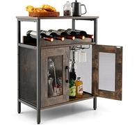 KOMFOTTEU Armoire à Vin avec Casier à Vin pour 5 Bouteilles Amovible et 6 Porte-Verres, Buffet Style Vintage, Armoire latérale de Cuisine, 60 x 34 x 79 cm, Marron Rustique