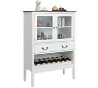 KOMFOTTEU Armoire à vin, buffet avec portes, tiroirs avec poignée et casier à vin, cave à vin moderne, 90,5 cm x 38 cm x 126 cm, pour cuisine, salle à manger, bar