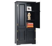 KOMFOTTEU Armoire Basse en Bois avec 2 Étagères Réglables, Armoire de Rangement Verticale Debout avec Dispositif Anti-Basculement, Meuble Organisateur, Grand Espace, 58,5 x 32 x 123 cm (Noir)