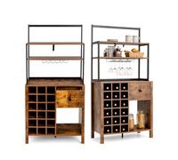 KOMFOTTEU Armoire Cuisine avec casier vin 18 Bouteilles, Style Industriel | Buffet de Cuisine à 4 Niveau, Meuble Rangement avec Tiroir, 74 x 40 x 160 cm