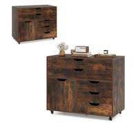 KOMFOTTEU Armoire de Classement, 5 Tiroirs en 2 Tailles, Caisson de Rangement Mobile avec Armoire à Porte, Meuble de Rangement de Bureau, 5 roulettes Universelles, 77,5 x 40 x 64 cm (Industriel)