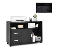 KOMFOTTEU Armoire de Classement à roulettes, Caisson de Rangement, 2 Tiroirs, 2 Casier et 1 Armoire à Porte, Meuble Rangement de Bureau, Support d'Imprimante, 104 x 35 x 65,5 cm, Noir