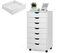 KOMFOTTEU Armoire de Classement avec 7 Tiroirs, Caisson de Rangement Mobile avec 2 Roulettes verrouillées, Classeur de Dossiers en Bois, pour Bureau, Salon, 49 x 40 x 87 cm (Blanc)