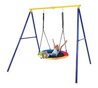 KOMFOTTEU Balançoire double avec ou sans balançoire, structure de balançoire en métal pour balançoire nid et balançoire pour enfants, balançoire de jardin, cour, extérieur (bleu + jaune)