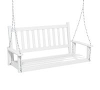 KOMFOTTEU Banc Suspendu 2 à 3 Places, Balançoire de Jardin en Bois Massif, Fauteuil Suspendu, Charge de 230/360 kg, Sièges Suspendu pour Terrasse, Patio, Jardin (Blanc, 136 x 67 x 63 cm)