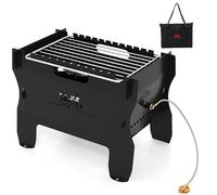 KOMFOTTEU Barbecue à Gaz 2 en 1 avec Sac de Transport, Fourneau à Charbon, Gaz, Bois, Granulés, Grille de Barbecue en Acier inoxydable, pour Camping, Fêtes, Pique-nique, 38 x 22 x 27 cm, noir