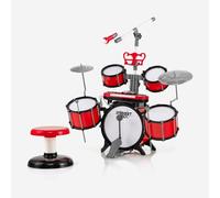 KOMFOTTEU Batterie Jazz, Enfant 3 Ans+, Microphone, 5 Tambours, 8 Touches | Ensemble de Batterie avec Tabouret et 2 Baguettes, Connecteur MP3, Instrument Musique pour Enfant
