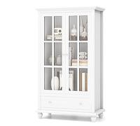 KOMFOTTEU Bibliothèque à 2 Portes avec 2 Étagères Réglables, Vitrine avec Tiroir, 4 Pieds en Pin, Armoire de Rangement avec Dispositif Anti-basculement, 80 x 40 x 139 cm, Blanc