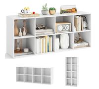 KOMFOTTEU Bibliothèque Ouverte à 2 Niveaux, 8 Casiers, Meuble Rangement en Bois avec 2 Dispositifs Anti-basculement, Armoire de Chambre Basse, pour Livres & Jouets, 121,5 x 29 x 61 cm (Blanc)