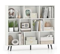 KOMFOTTEU Bibliothèque Ouverte à 3 Niveaux, 7/8/10 Casiers de 2 Tailles différentes, Meuble de Rangement en Bois avec 2 Dispositifs Anti-basculement, pour Livres & Jouets (120 x 24 x 107 cm)
